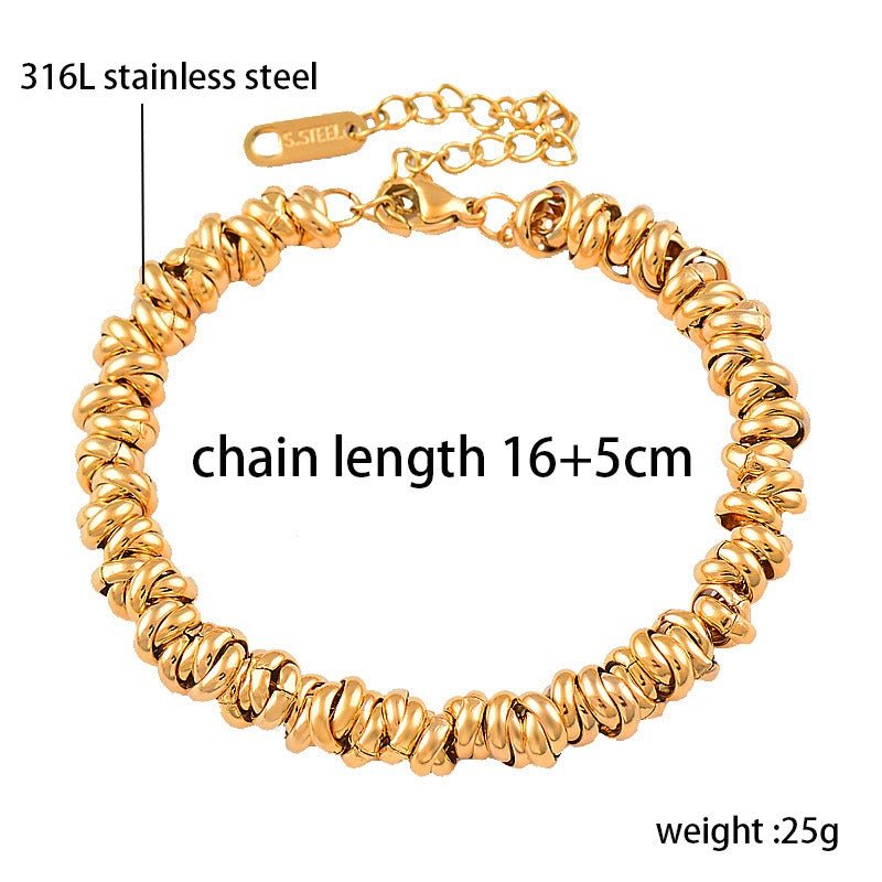 Through body titanium steel Non-fading tri-colour thick bracelet gold niche jewellery female