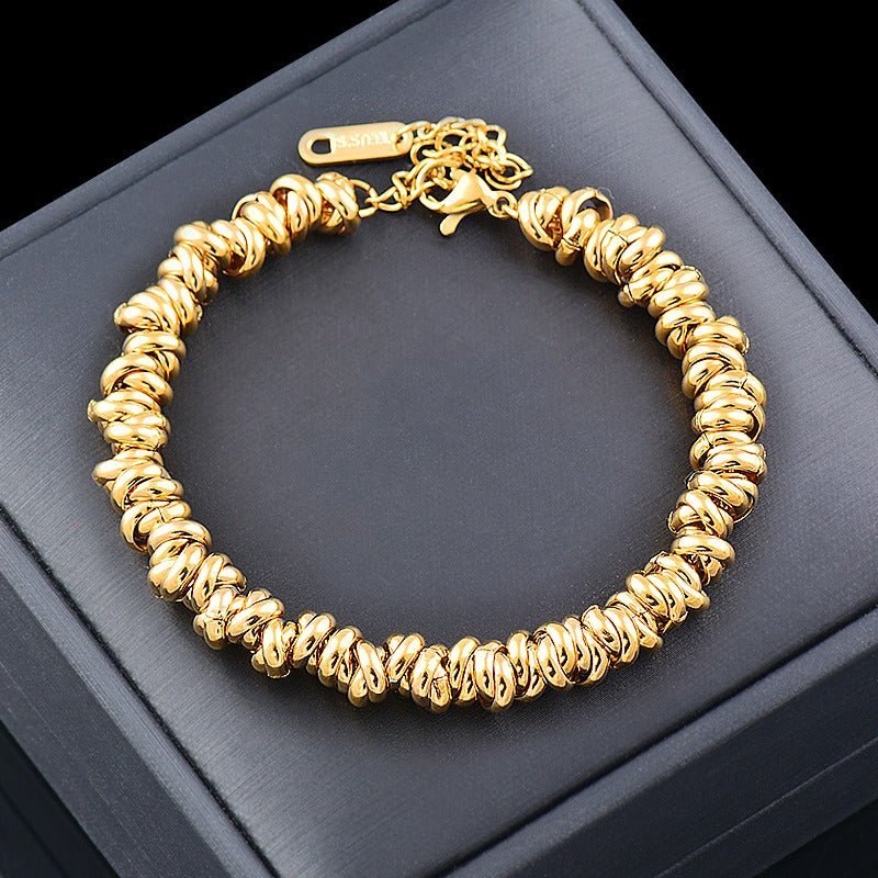 Through body titanium steel Non-fading tri-colour thick bracelet gold niche jewellery female