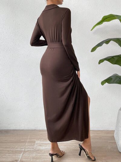 Sophisticated Slit Detail Long Sleeve Wrap Dress