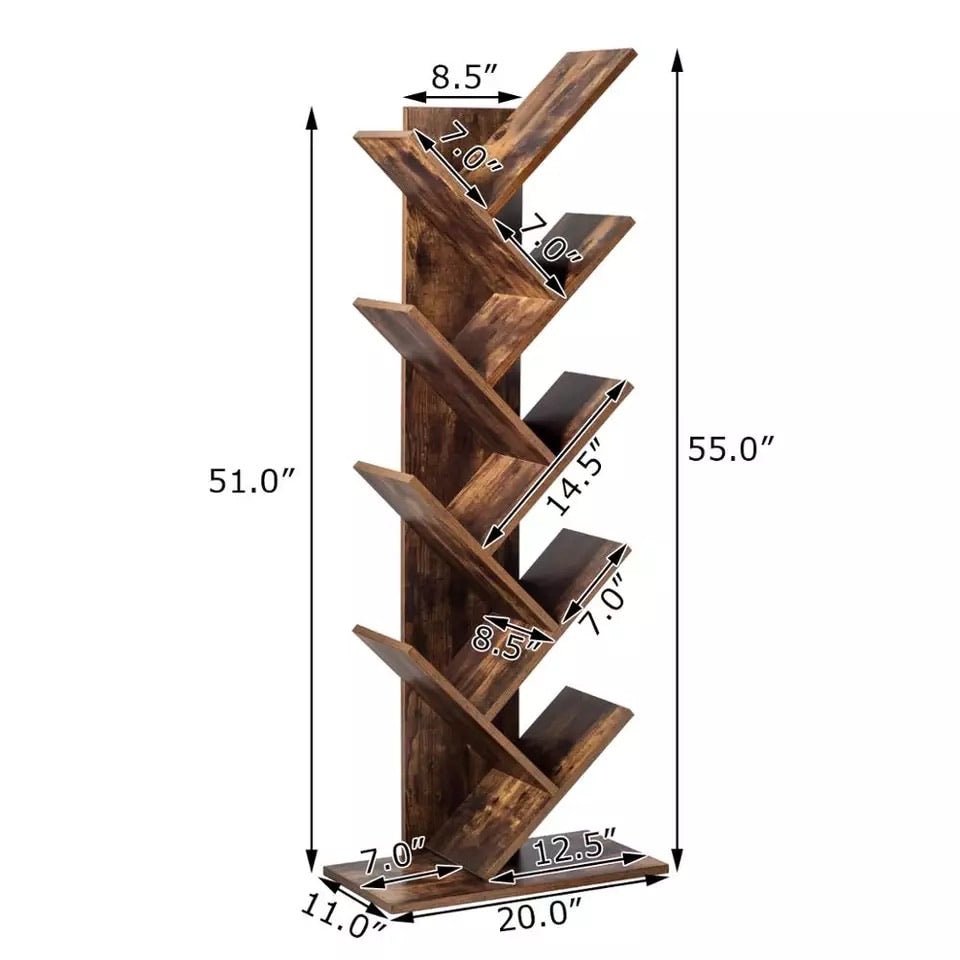 Tree Bookshelf 8-Tier Bookcase Free Standing Book Rack Display Stand