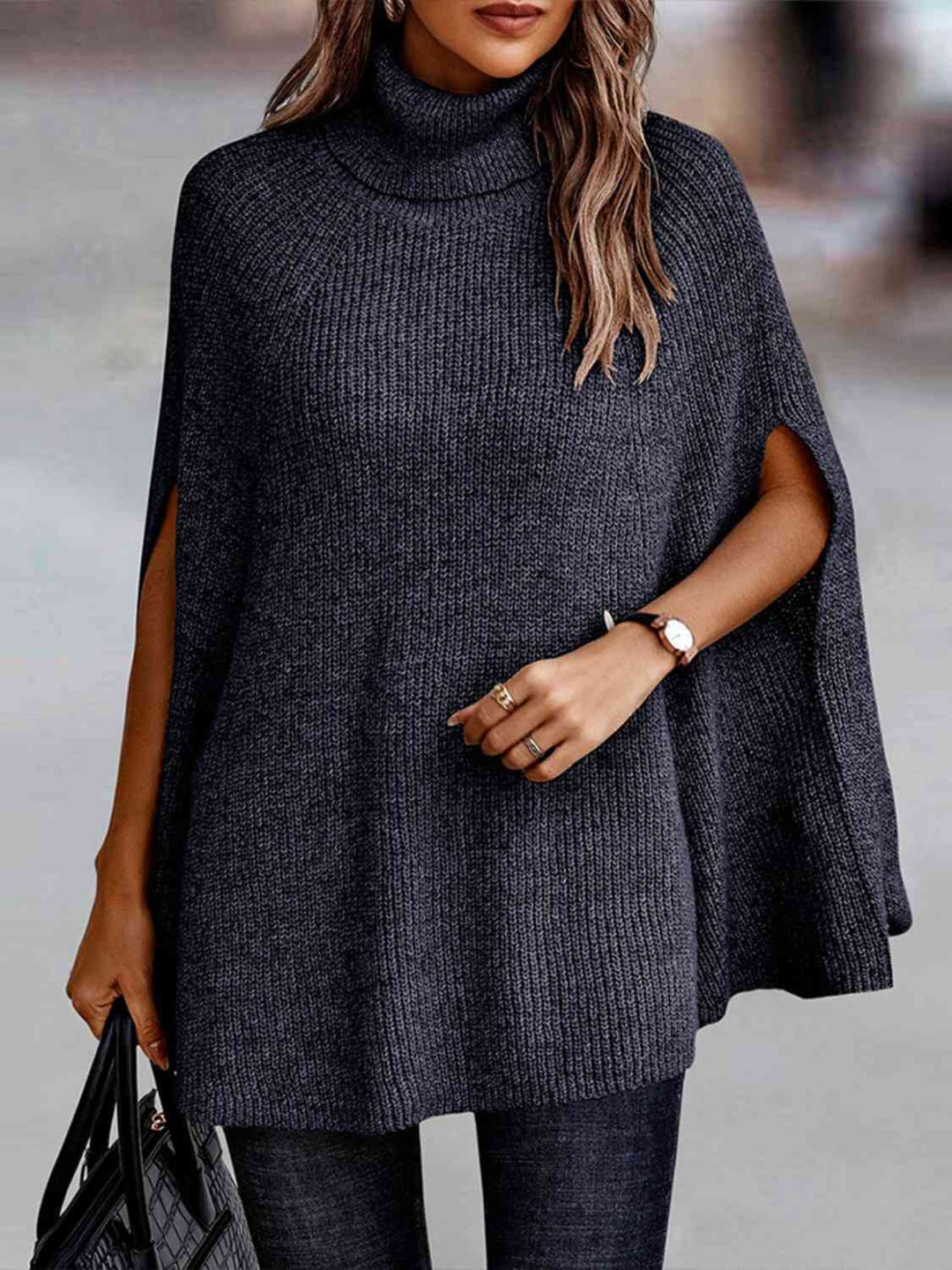 Elegant Turtleneck Dolman Sleeve Cape