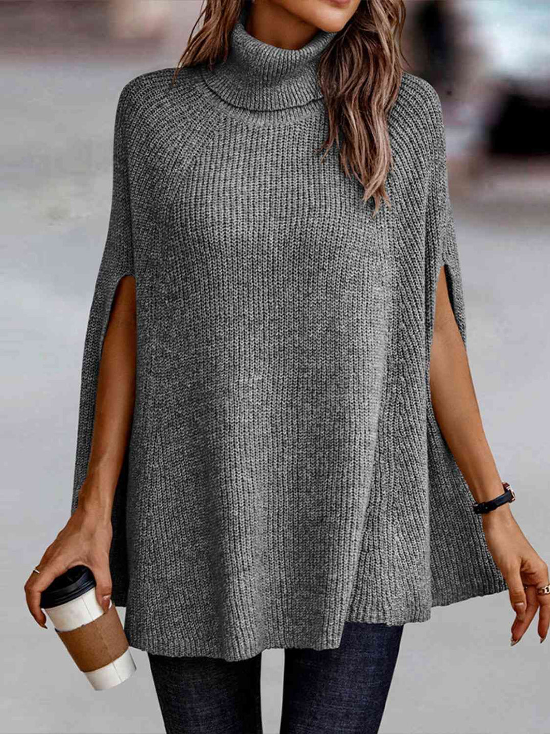 Elegant Turtleneck Dolman Sleeve Cape