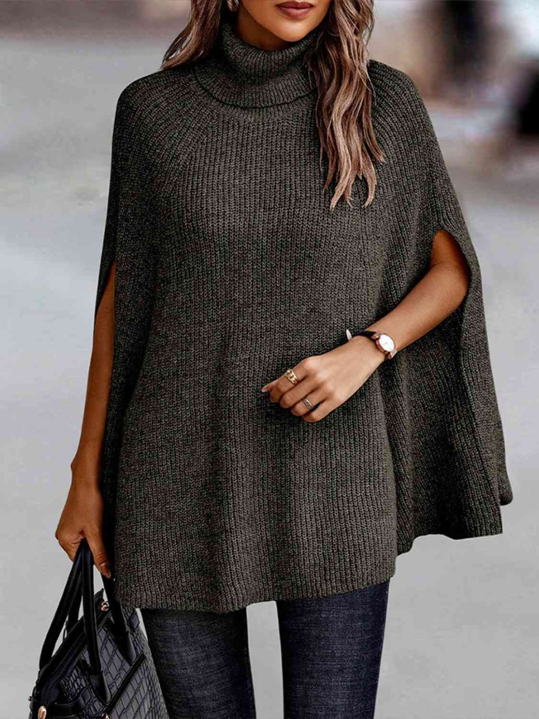 Elegant Turtleneck Dolman Sleeve Cape