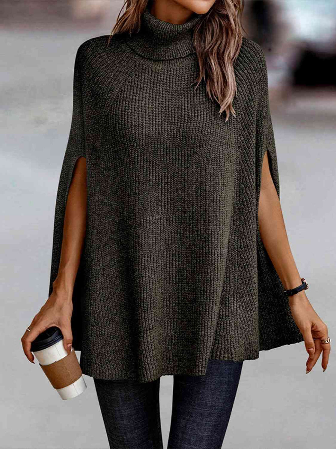 Elegant Turtleneck Dolman Sleeve Cape