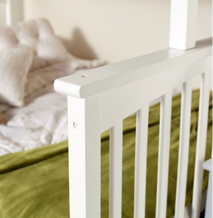 Twin over Full Bunk Bed with Stairway Storage Drawers in White Wood Finish