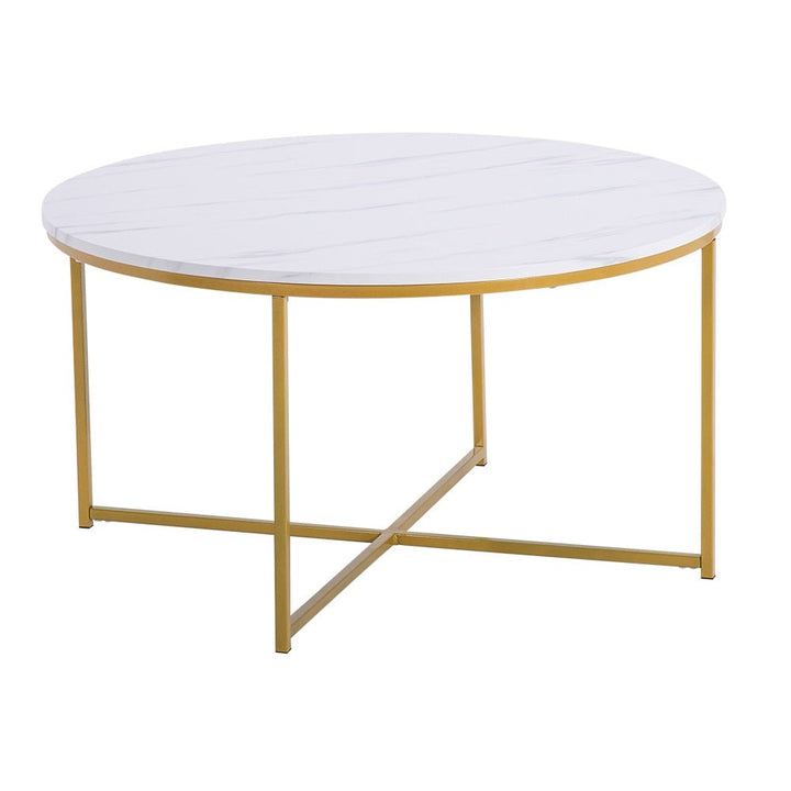 Two Colors [90x90x48.5cm]  Marble Simple Round Coffee Table  Side Table