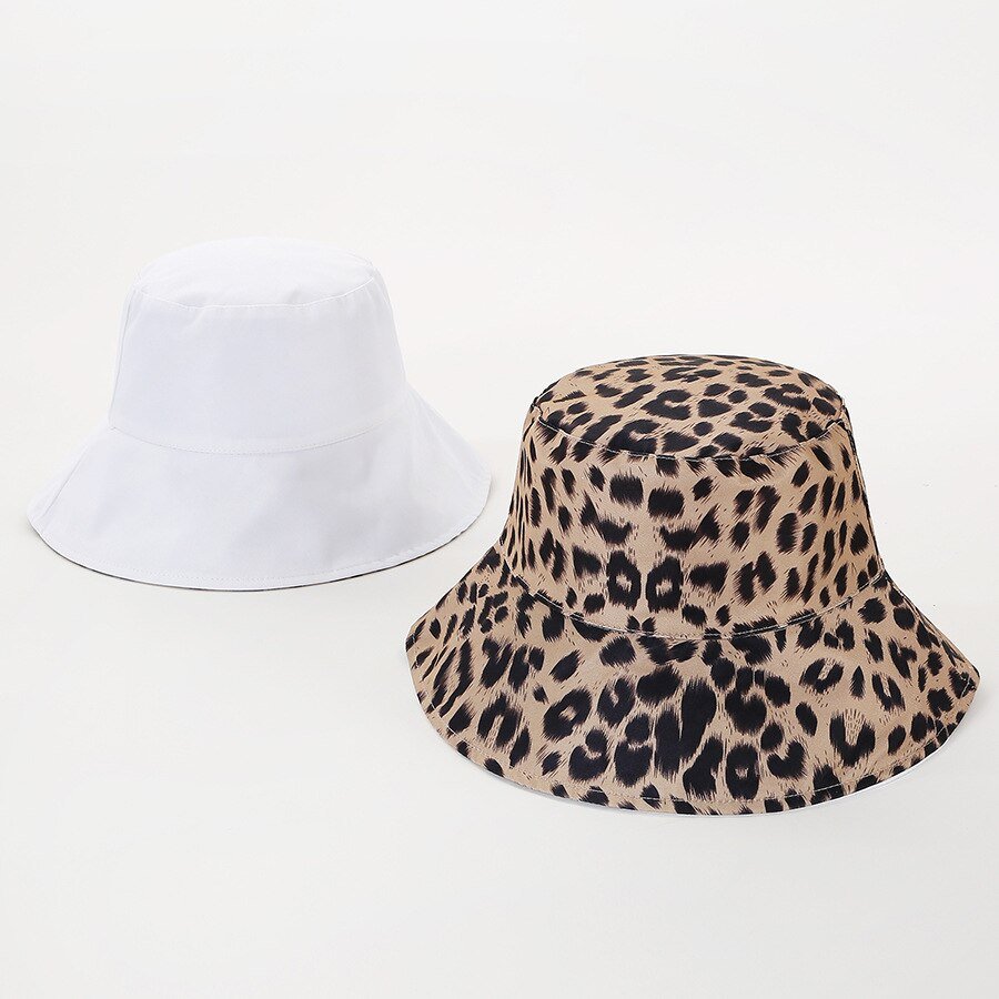 Two Side Leopard Black Bucket Hat For Women Men Reversible Panama Sun Hat Summer Ladies Beach Sun Protection Fisherman Hats