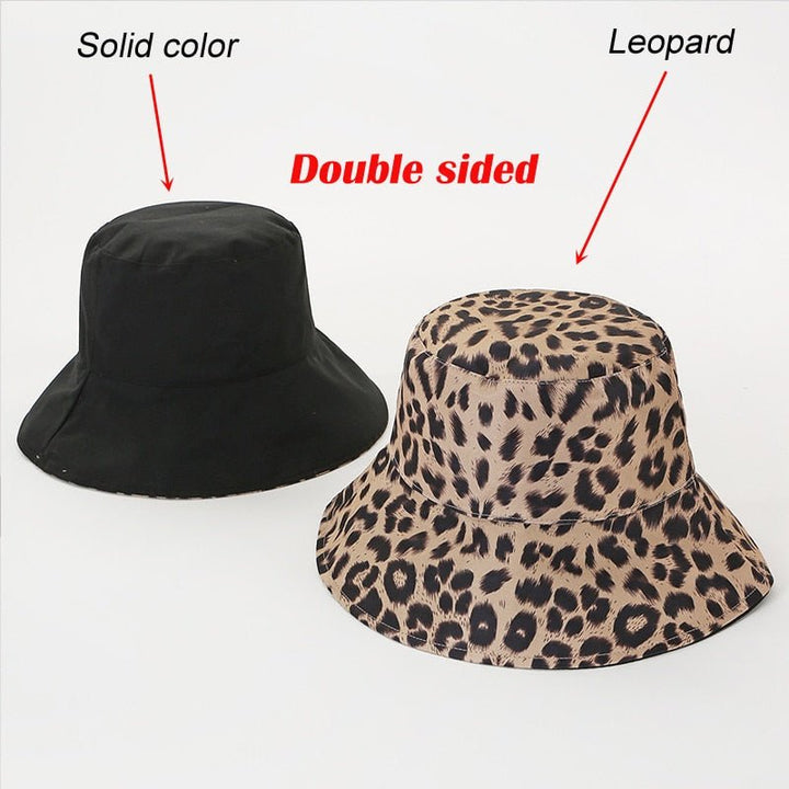 Two Side Leopard Black Bucket Hat For Women Men Reversible Panama Sun Hat Summer Ladies Beach Sun Protection Fisherman Hats