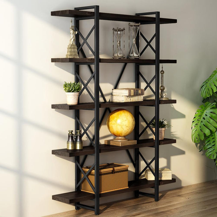 Vintage Free Standing Bookshelf 5-tier Industrial Style X shaped design Bookcase