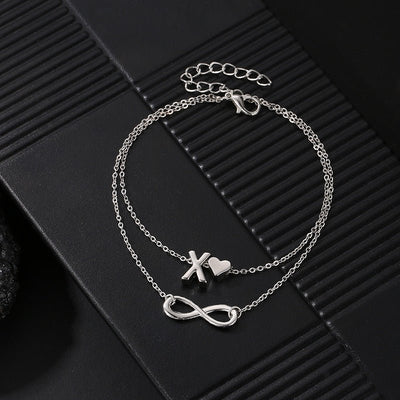 Vintage Silver Gold Anklet Female Letter Heart A-Z Bohemian cheville Boho Charm Jewelry Infinity Ankles Bracelets