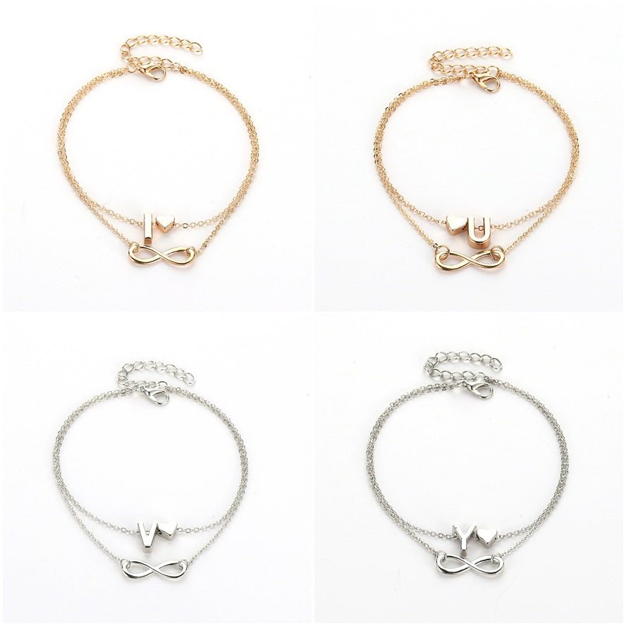 Vintage Silver Gold Anklet Female Letter Heart A-Z Bohemian cheville Boho Charm Jewelry Infinity Ankles Bracelets