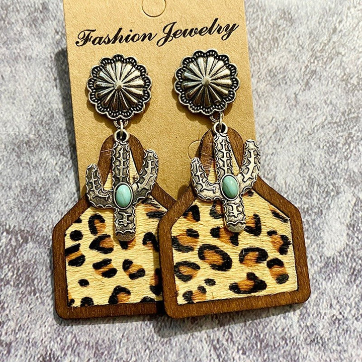 Vintage Western Earrings Bohemian Genuine Leather Cowhide Horse Hair Cow Brand Fashion Panel Earrings