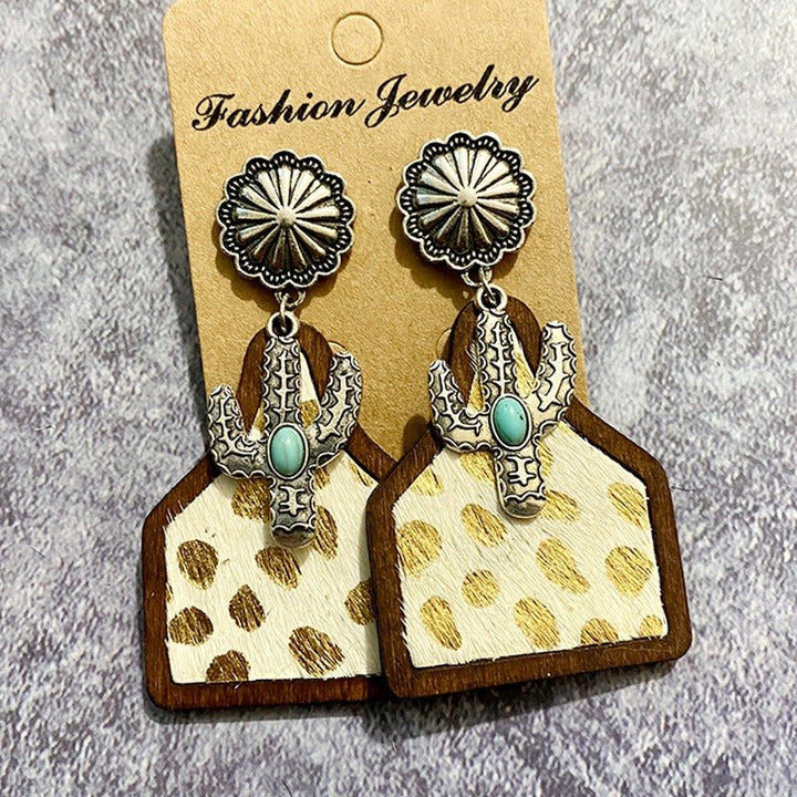 Vintage Western Earrings Bohemian Genuine Leather Cowhide Horse Hair Cow Brand Fashion Panel Earrings