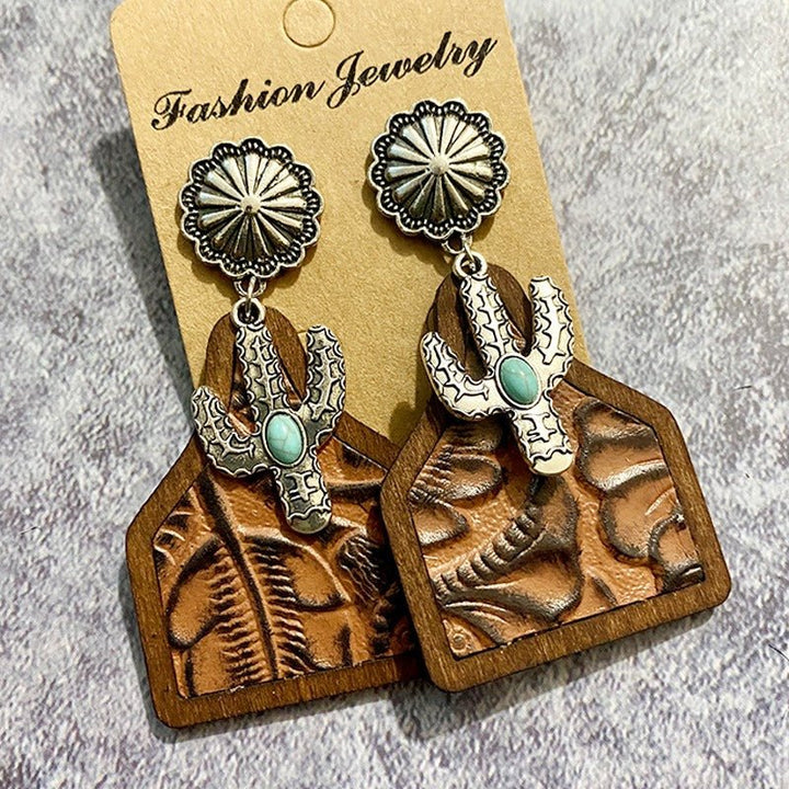 Vintage Western Earrings Bohemian Genuine Leather Cowhide Horse Hair Cow Brand Fashion Panel Earrings