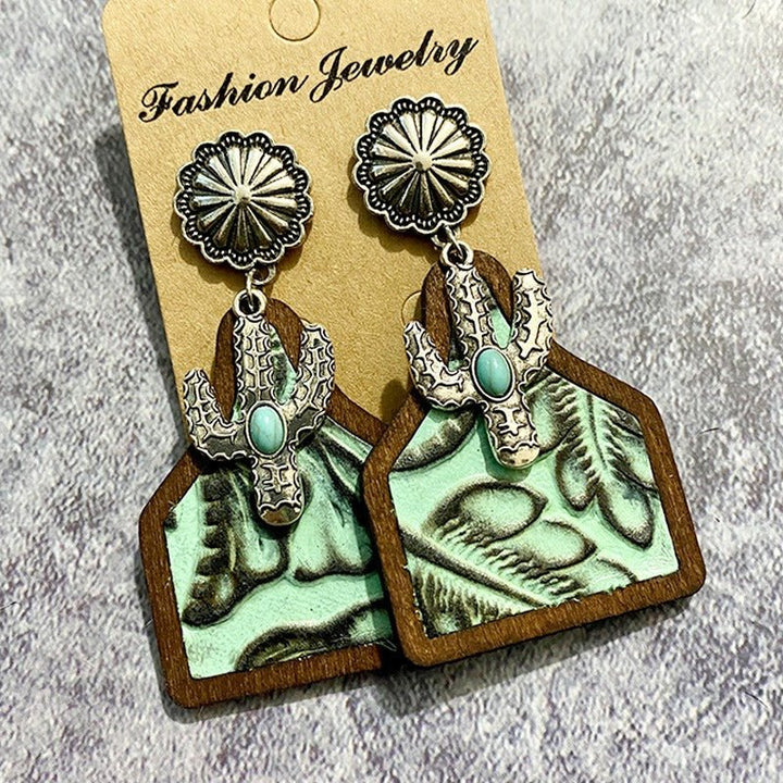 Vintage Western Earrings Bohemian Genuine Leather Cowhide Horse Hair Cow Brand Fashion Panel Earrings