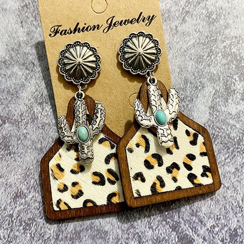Vintage Western Earrings Bohemian Genuine Leather Cowhide Horse Hair Cow Brand Fashion Panel Earrings