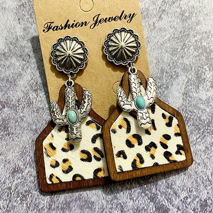 Vintage Western Earrings Bohemian Genuine Leather Cowhide Horse Hair Cow Brand Fashion Panel Earrings