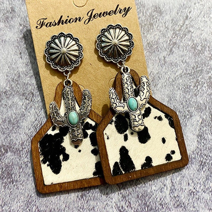Vintage Western Earrings Bohemian Genuine Leather Cowhide Horse Hair Cow Brand Fashion Panel Earrings