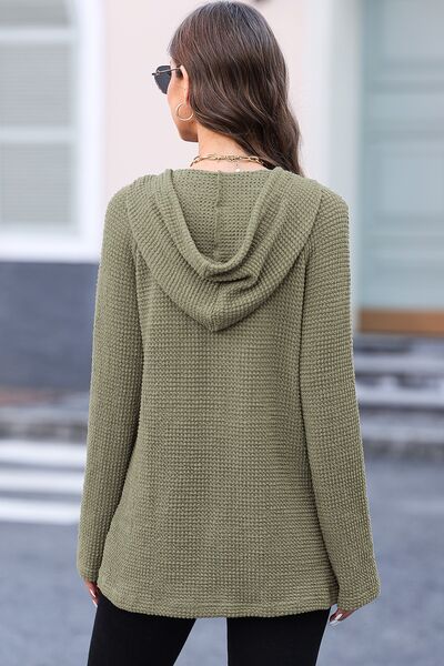 Waffle-Knit Drawstring Hoodie with Stylish Button-Up Design