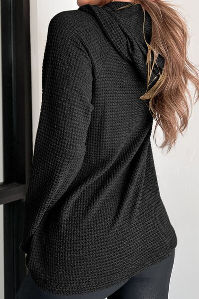 Waffle-Knit Drawstring Hoodie with Stylish Button-Up Design