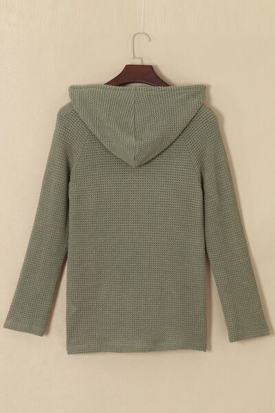 Waffle-Knit Drawstring Hoodie with Stylish Button-Up Design