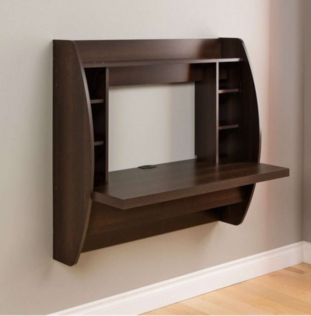 Wall Mount Space Saving Modern Laptop Computer Desk in Espresso