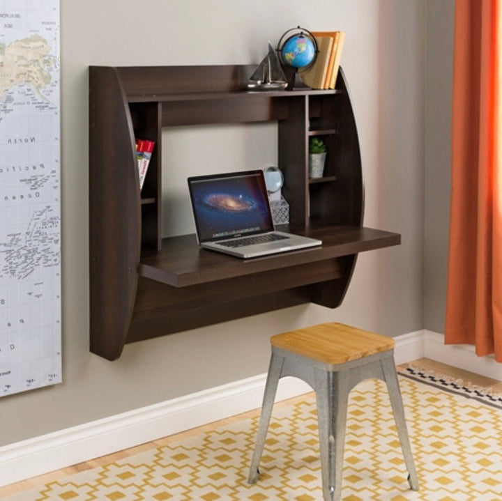 Wall Mount Space Saving Modern Laptop Computer Desk in Espresso