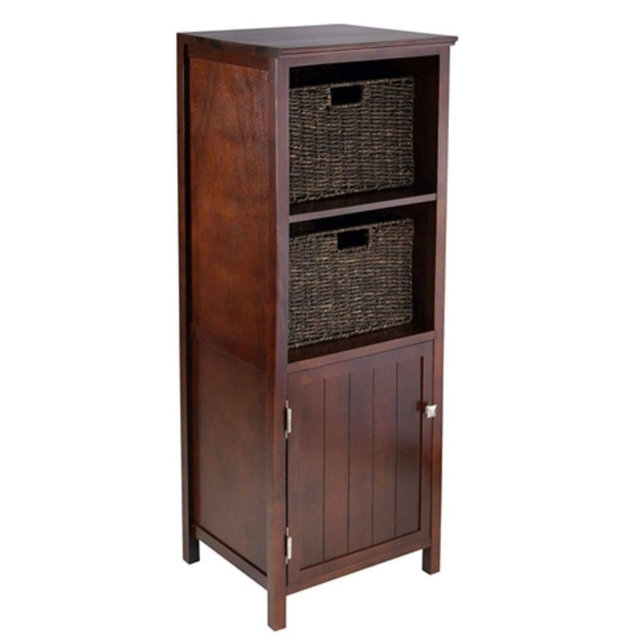 Walnut 3 Piece Cabinet Cupboard Storage with 2 Foldable Baskets