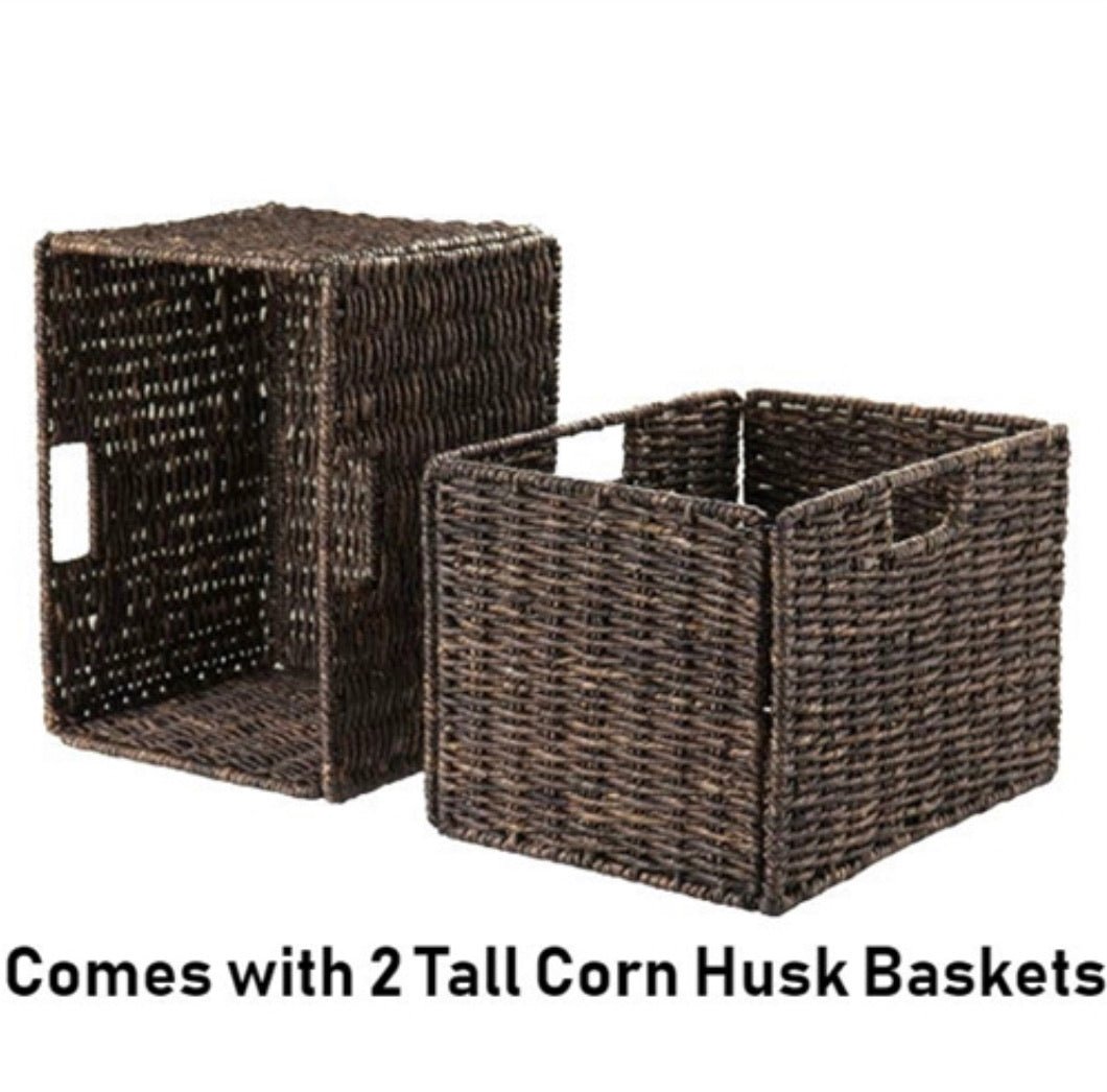 Walnut 3 Piece Cabinet Cupboard Storage with 2 Foldable Baskets