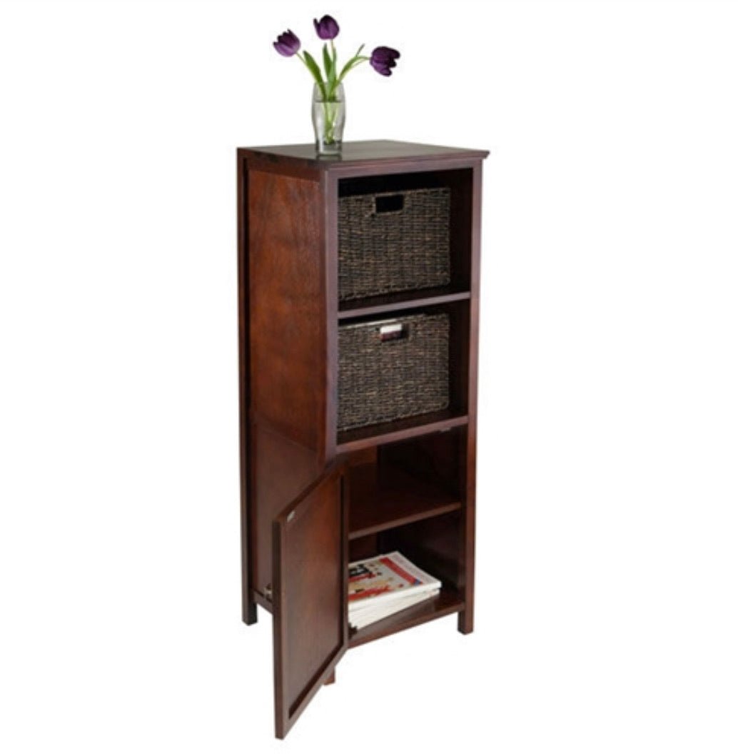 Walnut 3 Piece Cabinet Cupboard Storage with 2 Foldable Baskets