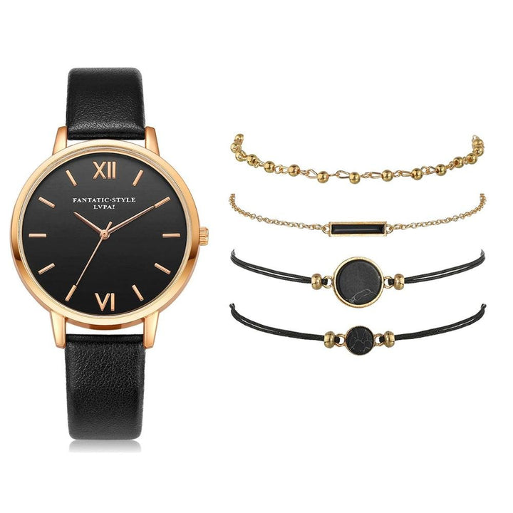 Watch Set Women 5pcs Woman Quartz Wristwatch Leather Ladies Bracelet