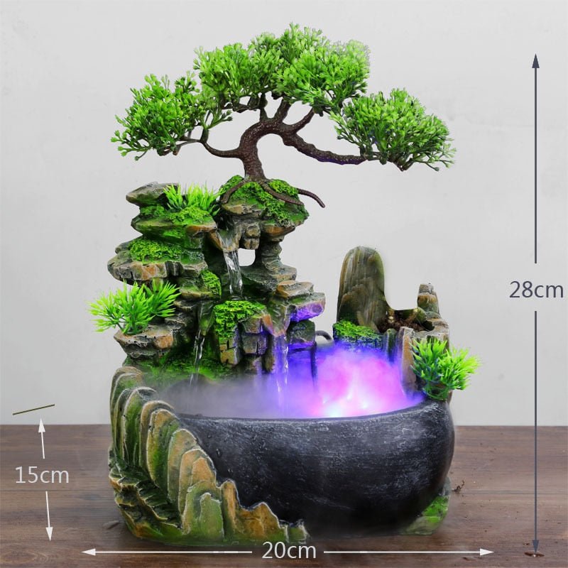 Wealth Feng Shui Company OfficDesktop Flowing Water Waterfall Fountain With Color Changing LED Lights Spray