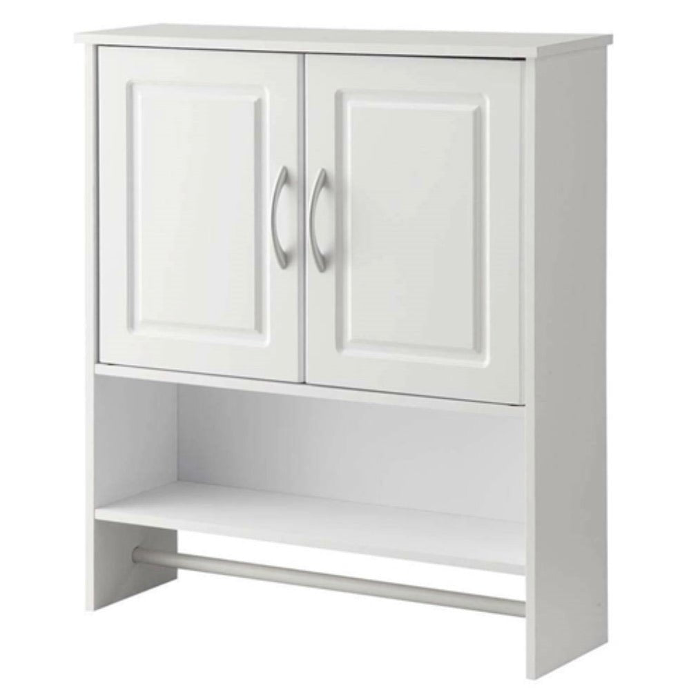 White Bathroom Wall Cabinet with Open Shelf with Towel Rod