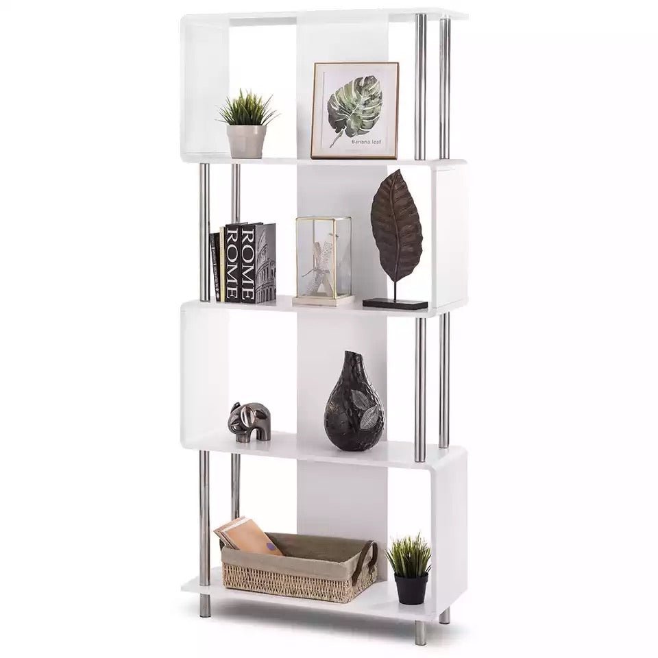 White Industrial Style 4 Shelf Modern Bookcase
