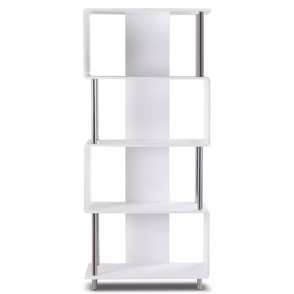 White Industrial Style 4 Shelf Modern Bookcase