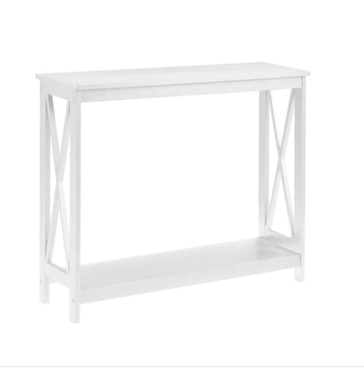 White Wood Console Sofa Table with Bottom Storage Shelf