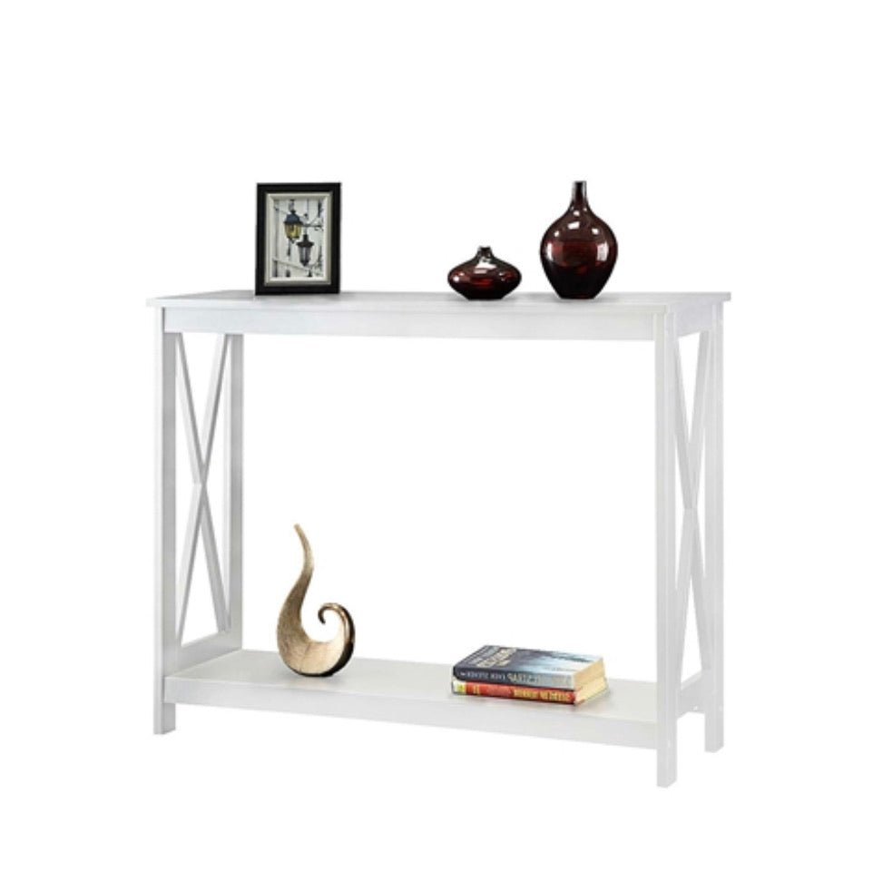 White Wood Console Sofa Table with Bottom Storage Shelf