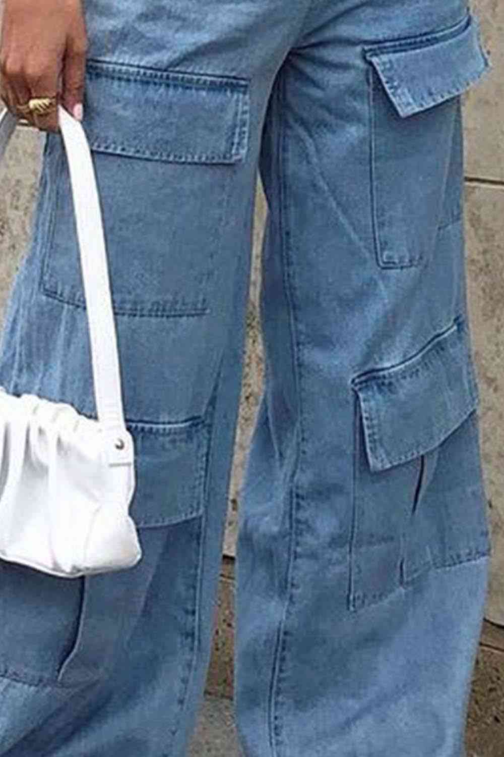 Trendy Wide Leg Denim with Utility Pockets