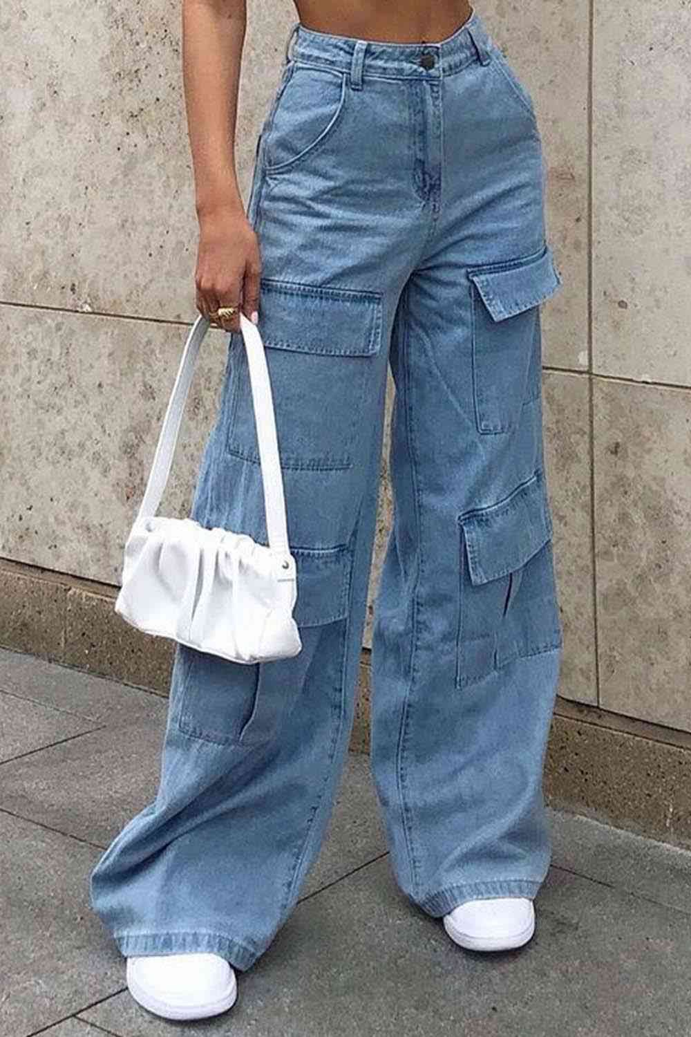 Trendy Wide Leg Denim with Utility Pockets