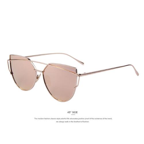 Chic Rose Gold Cat Eye Sunglasses with Unique Twin-Beams Design