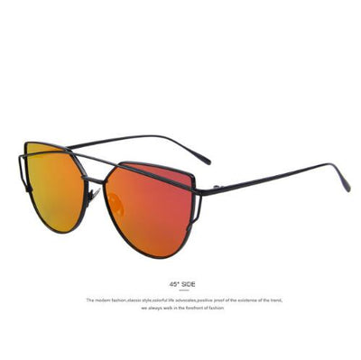 Chic Rose Gold Cat Eye Sunglasses with Unique Twin-Beams Design