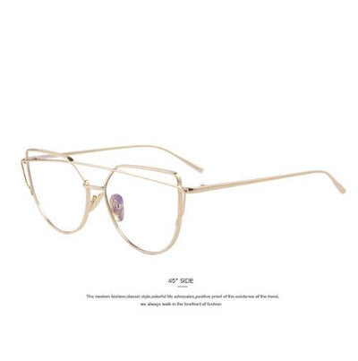 Chic Rose Gold Cat Eye Sunglasses with Unique Twin-Beams Design