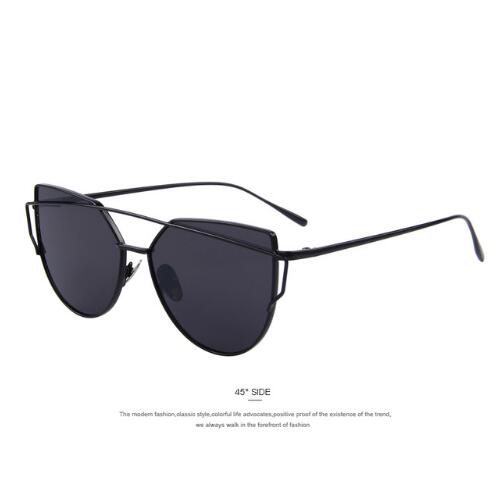Chic Rose Gold Cat Eye Sunglasses with Unique Twin-Beams Design