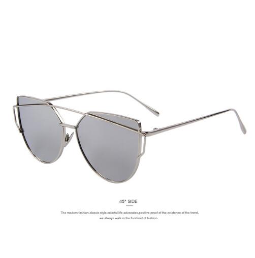 Chic Rose Gold Cat Eye Sunglasses with Unique Twin-Beams Design