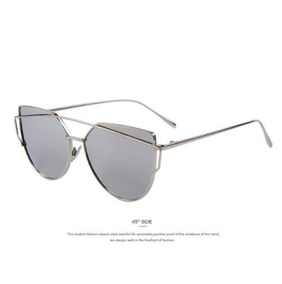 Chic Rose Gold Cat Eye Sunglasses with Unique Twin-Beams Design