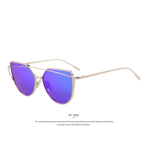 Chic Rose Gold Cat Eye Sunglasses with Unique Twin-Beams Design