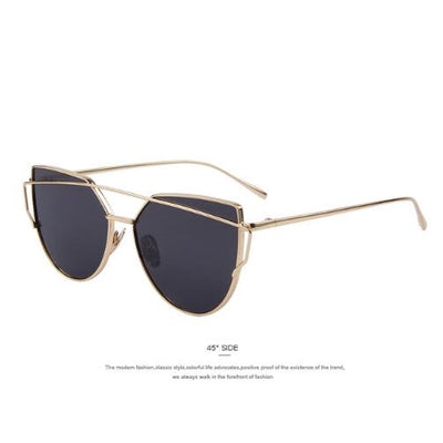 Chic Rose Gold Cat Eye Sunglasses with Unique Twin-Beams Design