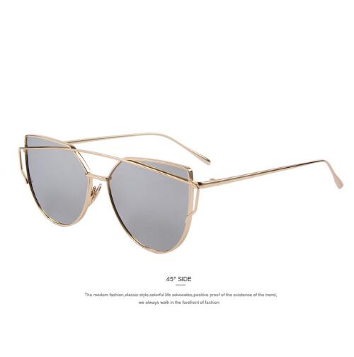 Chic Rose Gold Cat Eye Sunglasses with Unique Twin-Beams Design