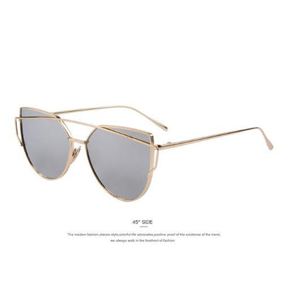 Chic Rose Gold Cat Eye Sunglasses with Unique Twin-Beams Design