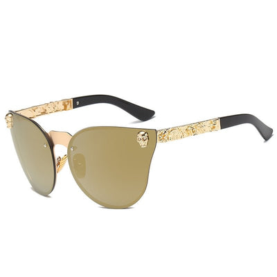 Edgy Women’s Gothic Skull Frame Sunglasses with Metal Temples